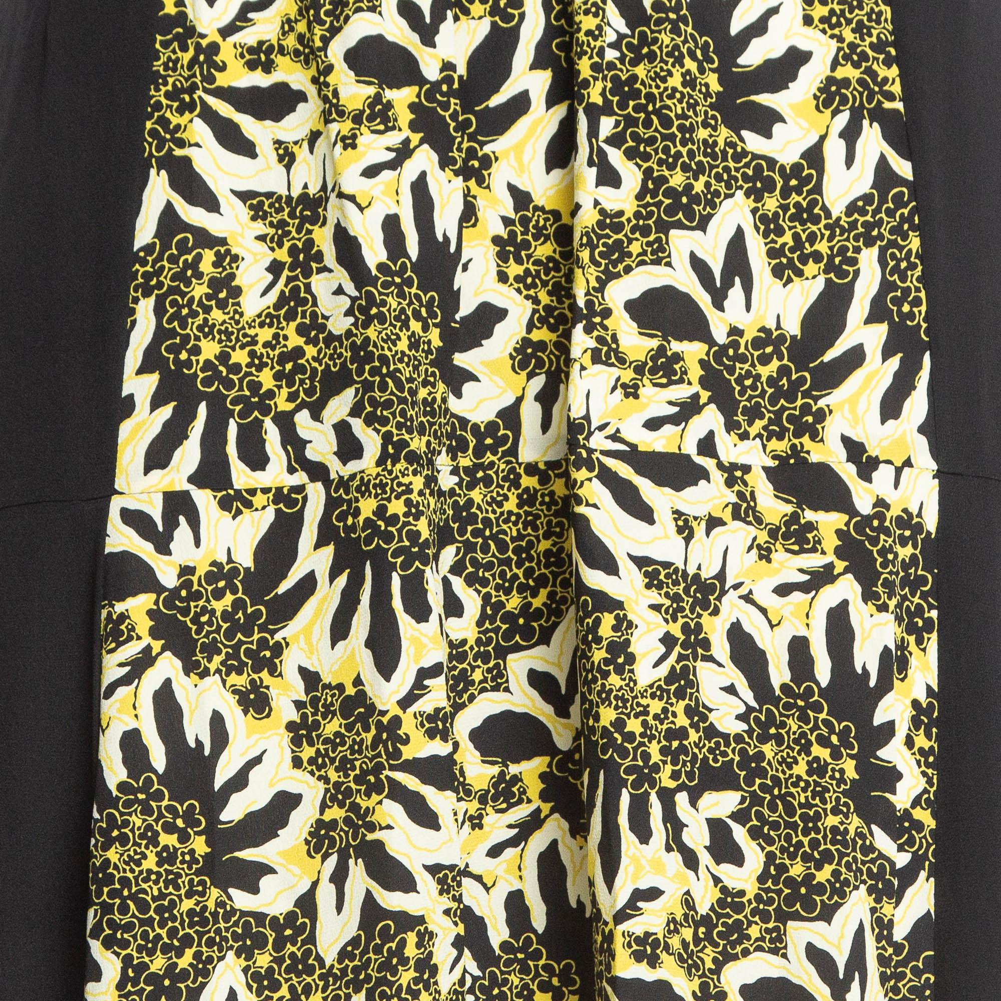 Etro Yellow/Black Floral Print Silk Tiered Maxi Skirt S In Excellent Condition For Sale In Dubai, Al Qouz 2
