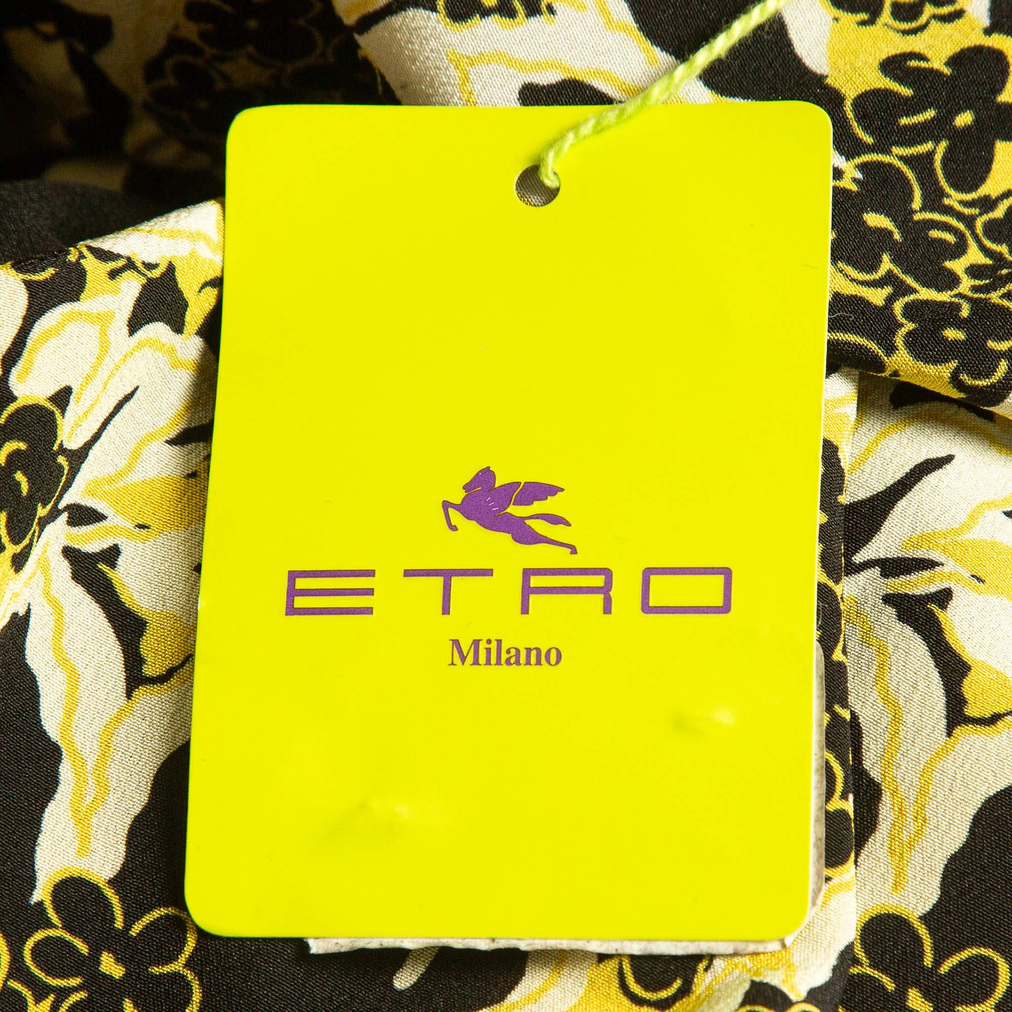 Etro Yellow/Black Floral Print Silk Tiered Maxi Skirt S In New Condition For Sale In Dubai, Al Qouz 2