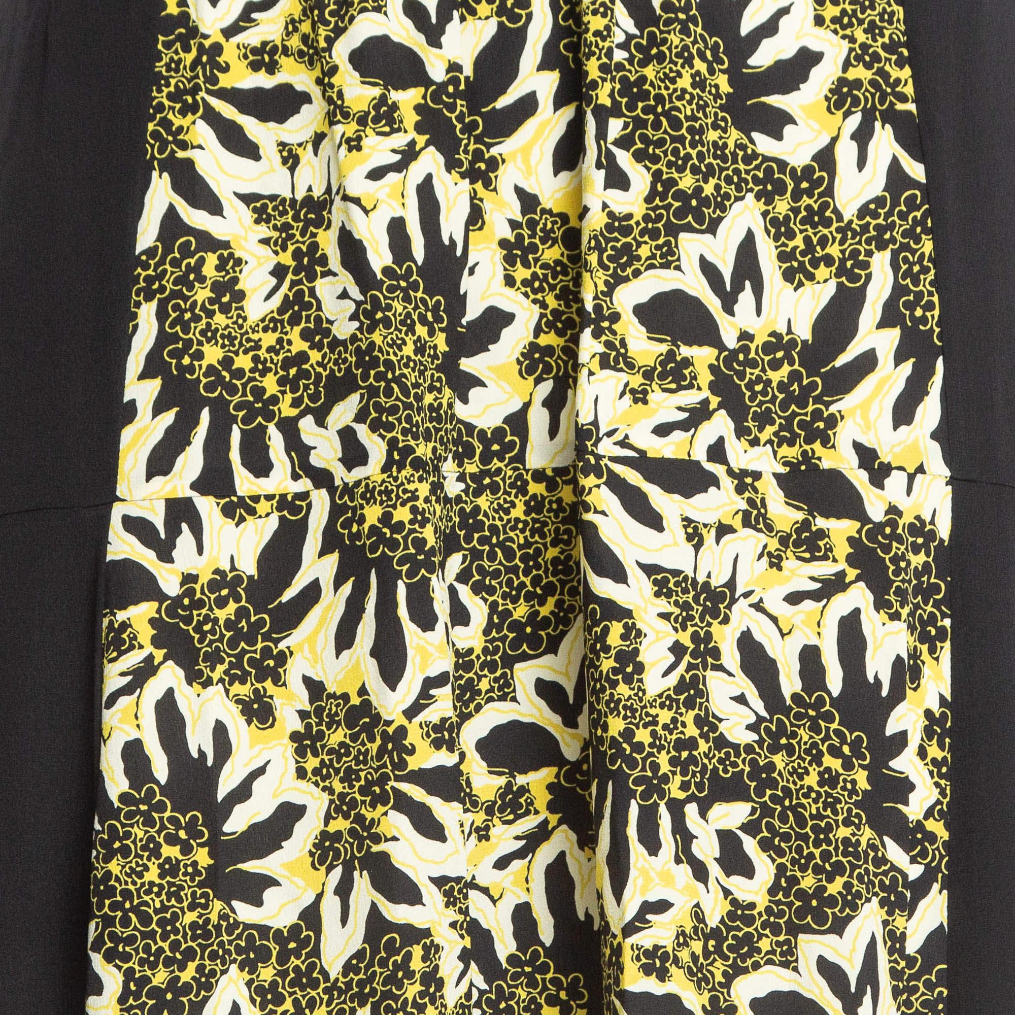Women's or Men's Etro Yellow/Black Floral Print Silk Tiered Maxi Skirt S For Sale