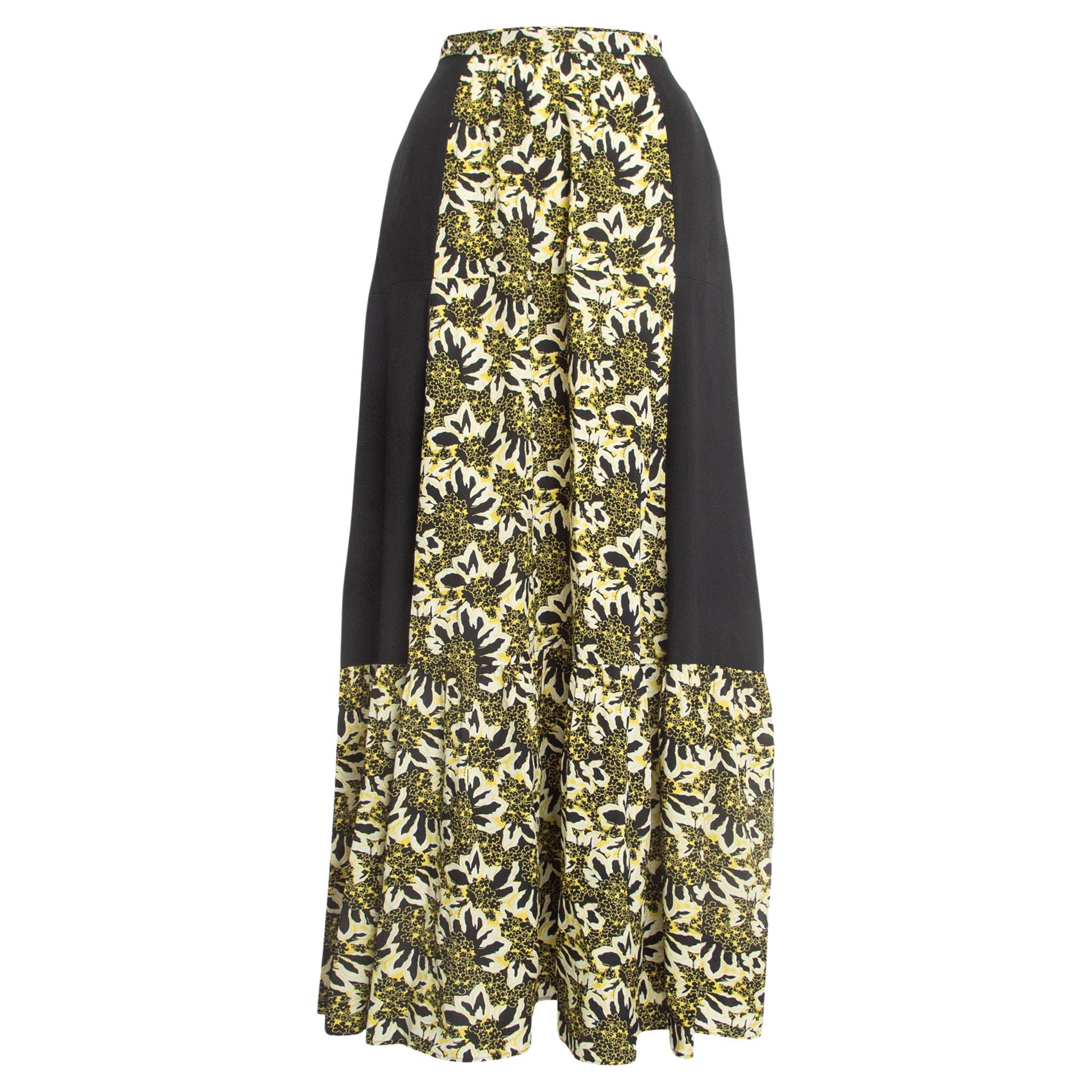 Etro Yellow/Black Floral Print Silk Tiered Maxi Skirt S For Sale