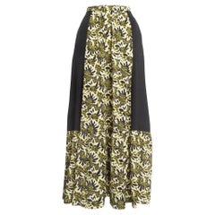 Etro Yellow/Black Floral Print Silk Tiered Maxi Skirt S