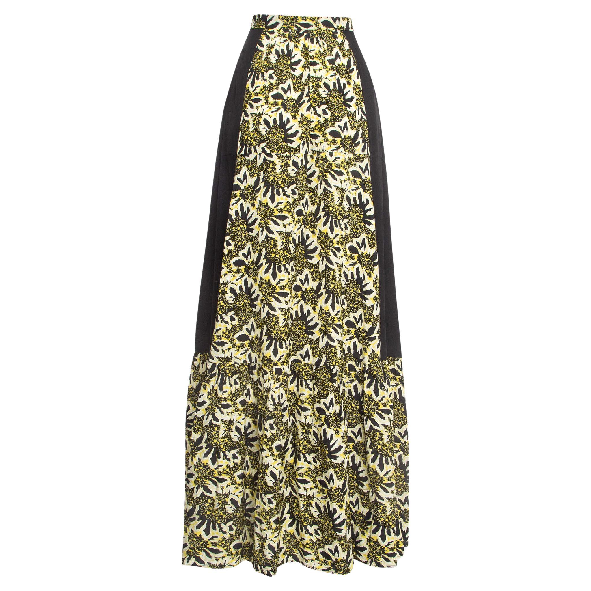 Etro Yellow/Black Floral Print Silk Tiered Maxi Skirt S
