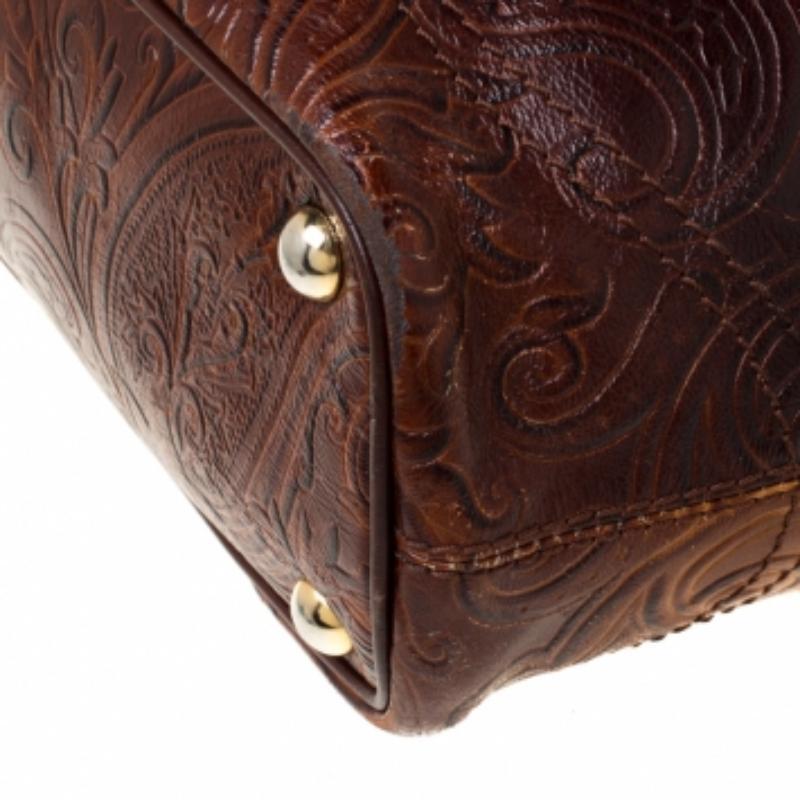 Etro Gelb/Braun Ombre Paisley geprägte Leder Zip Tote im Angebot 6