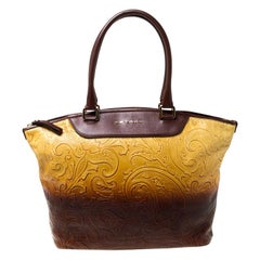Etro Yellow/Brown Ombre Paisley Embossed Leather Zip Tote