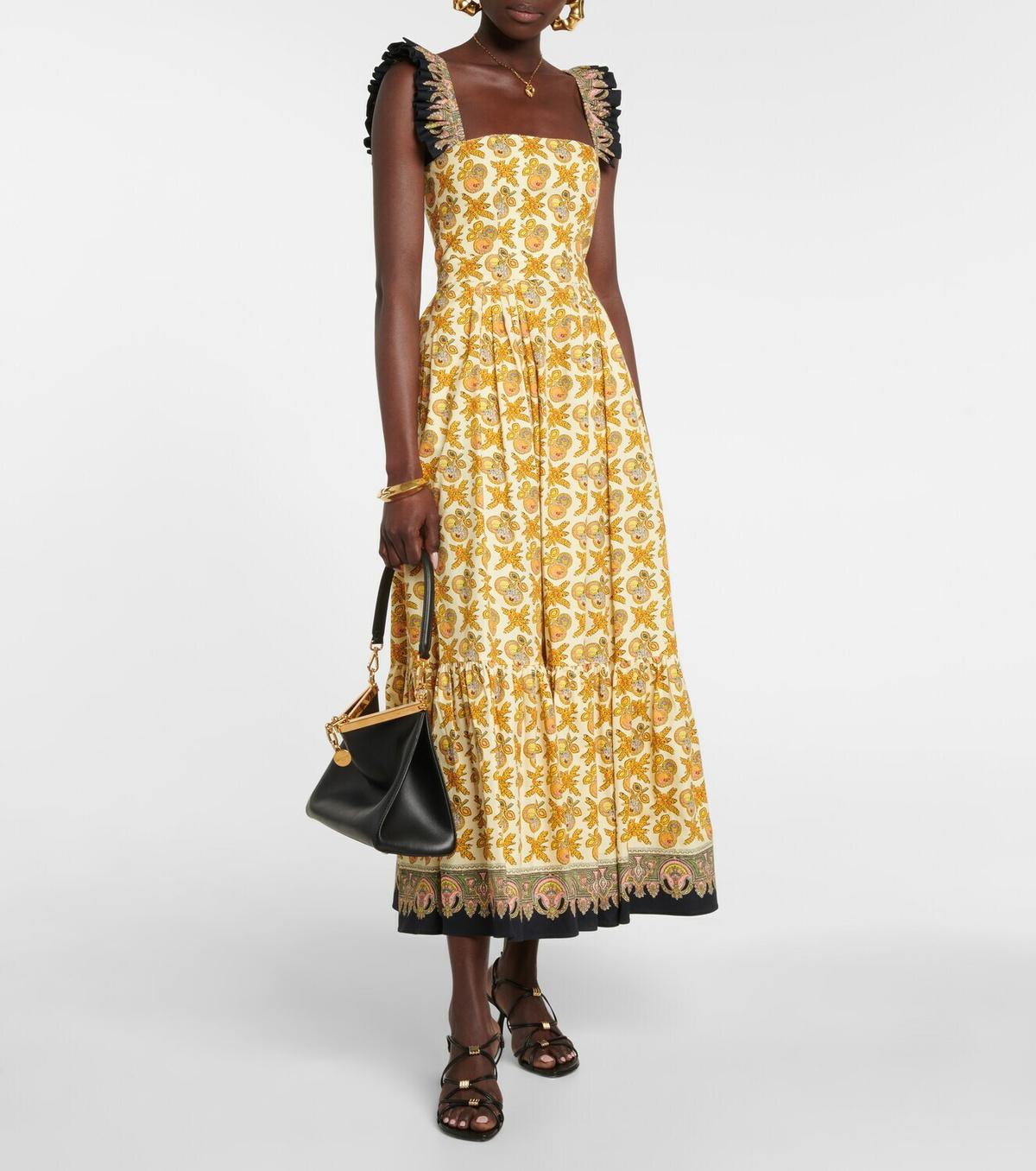 ETRO yellow cotton 2023 APPLE & PAISLEY RUFFLED MAXI Dress S en venta 2