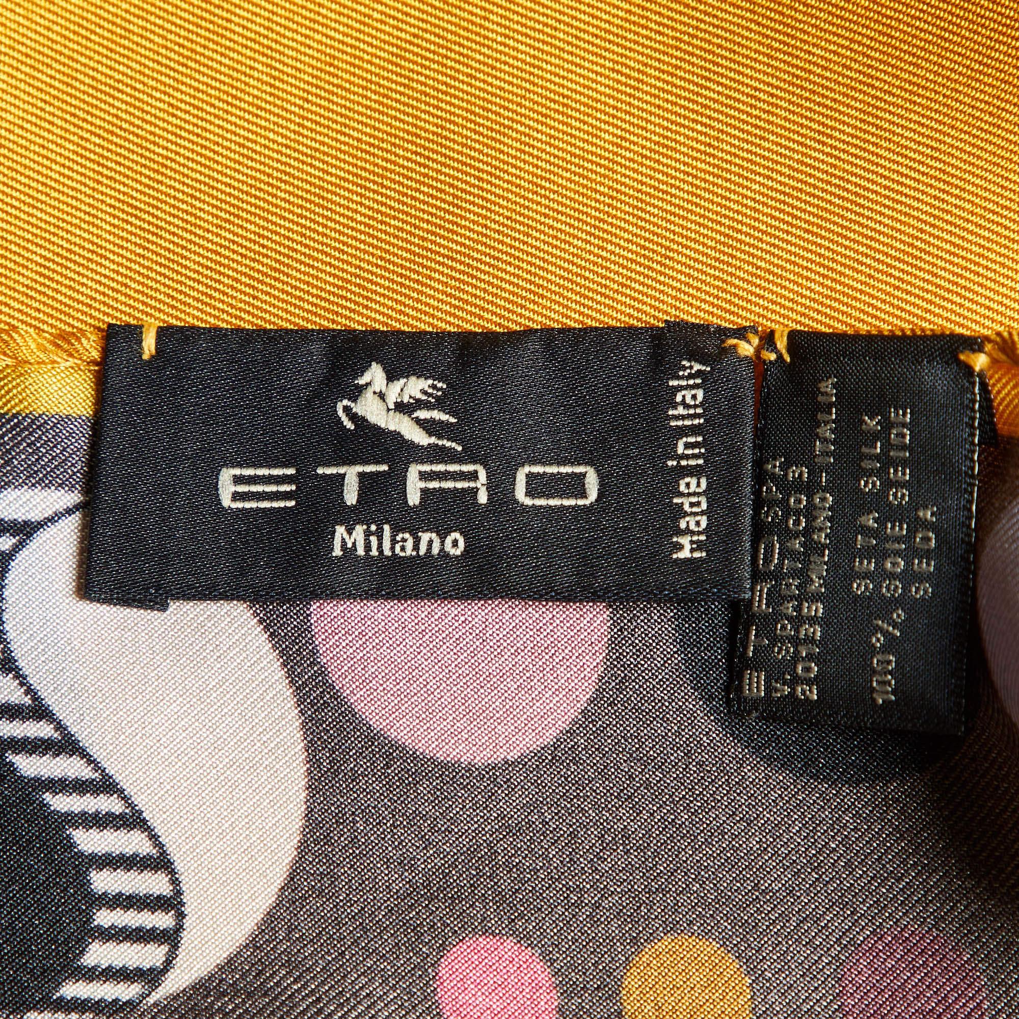 Etro Yellow Dot Print Silk Pocket Square In Excellent Condition For Sale In Dubai, Al Qouz 2