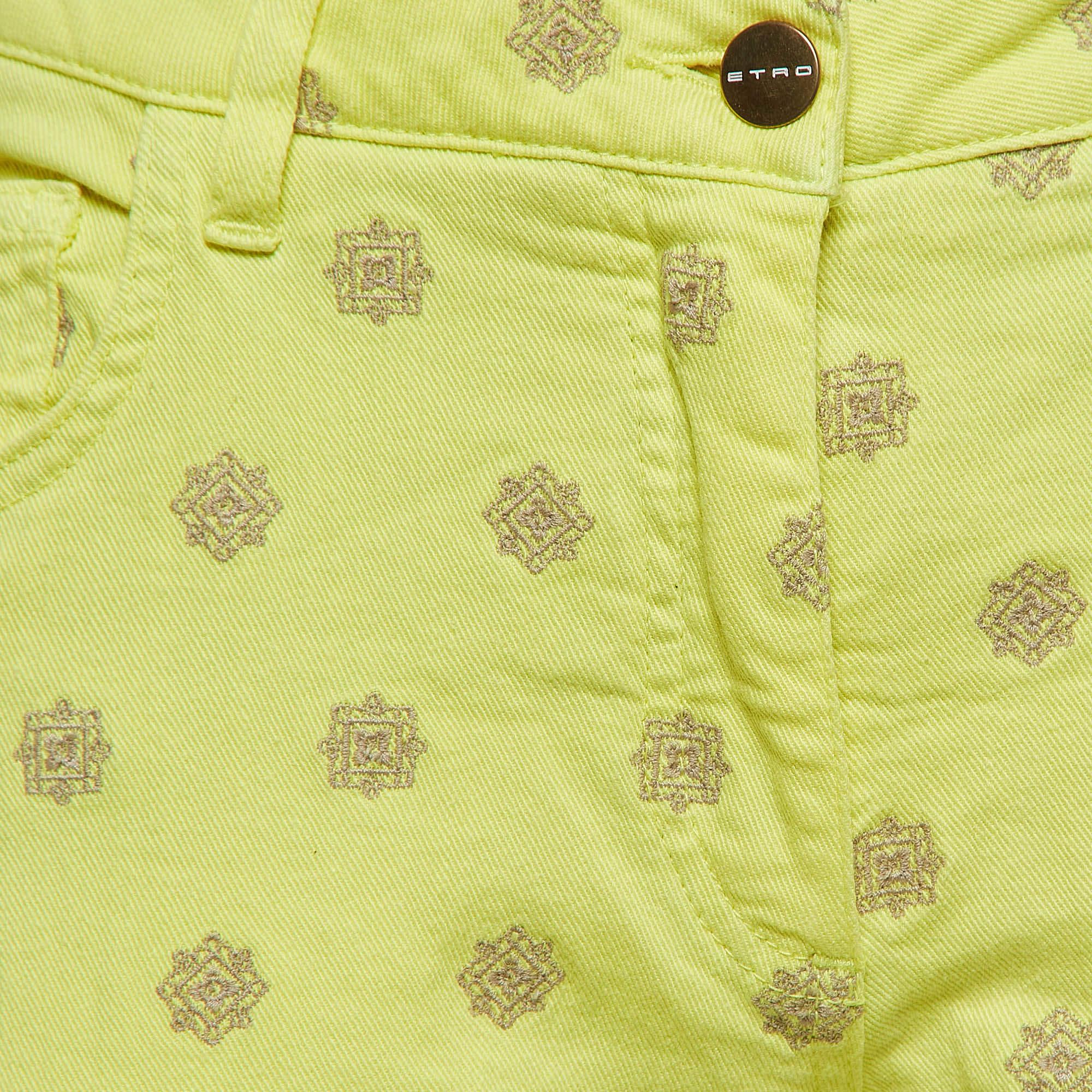 Vert Etro Jean en sergé de coton jaune brodé taille M 30