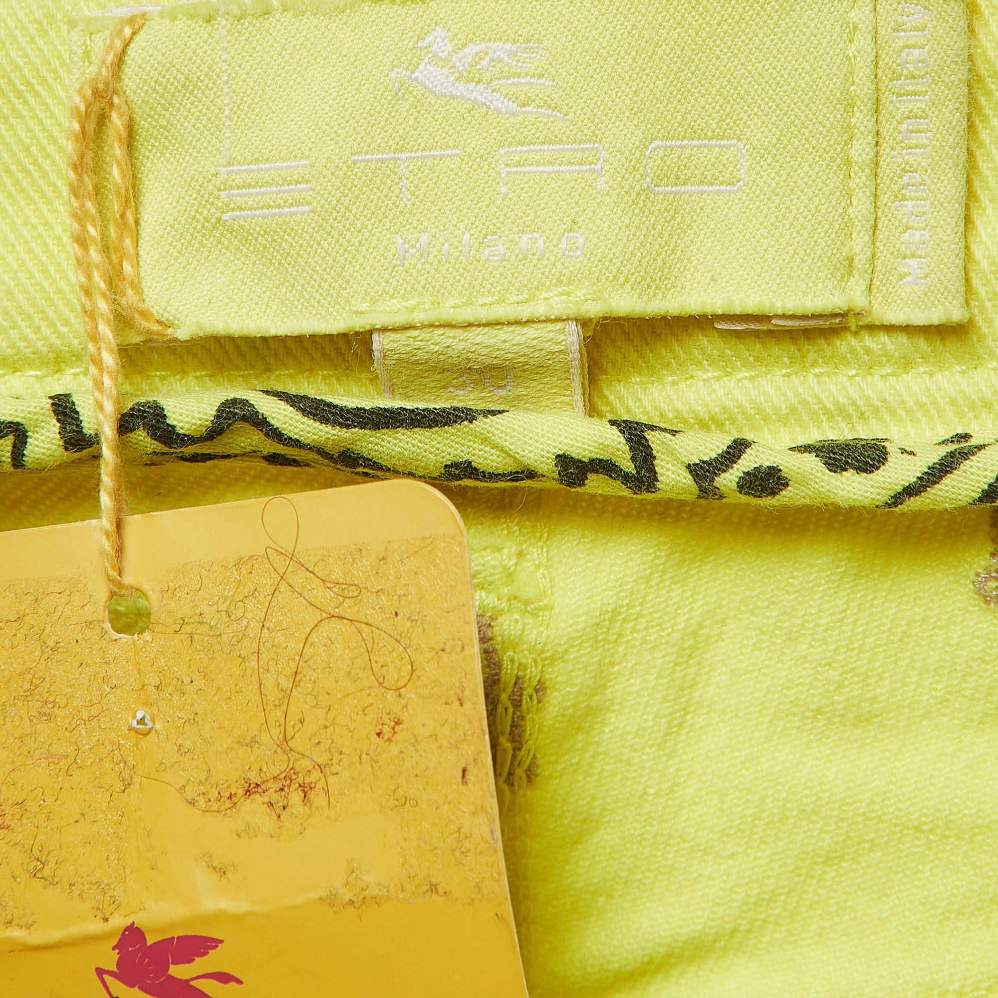 Etro Jean en sergé de coton jaune brodé taille M 30