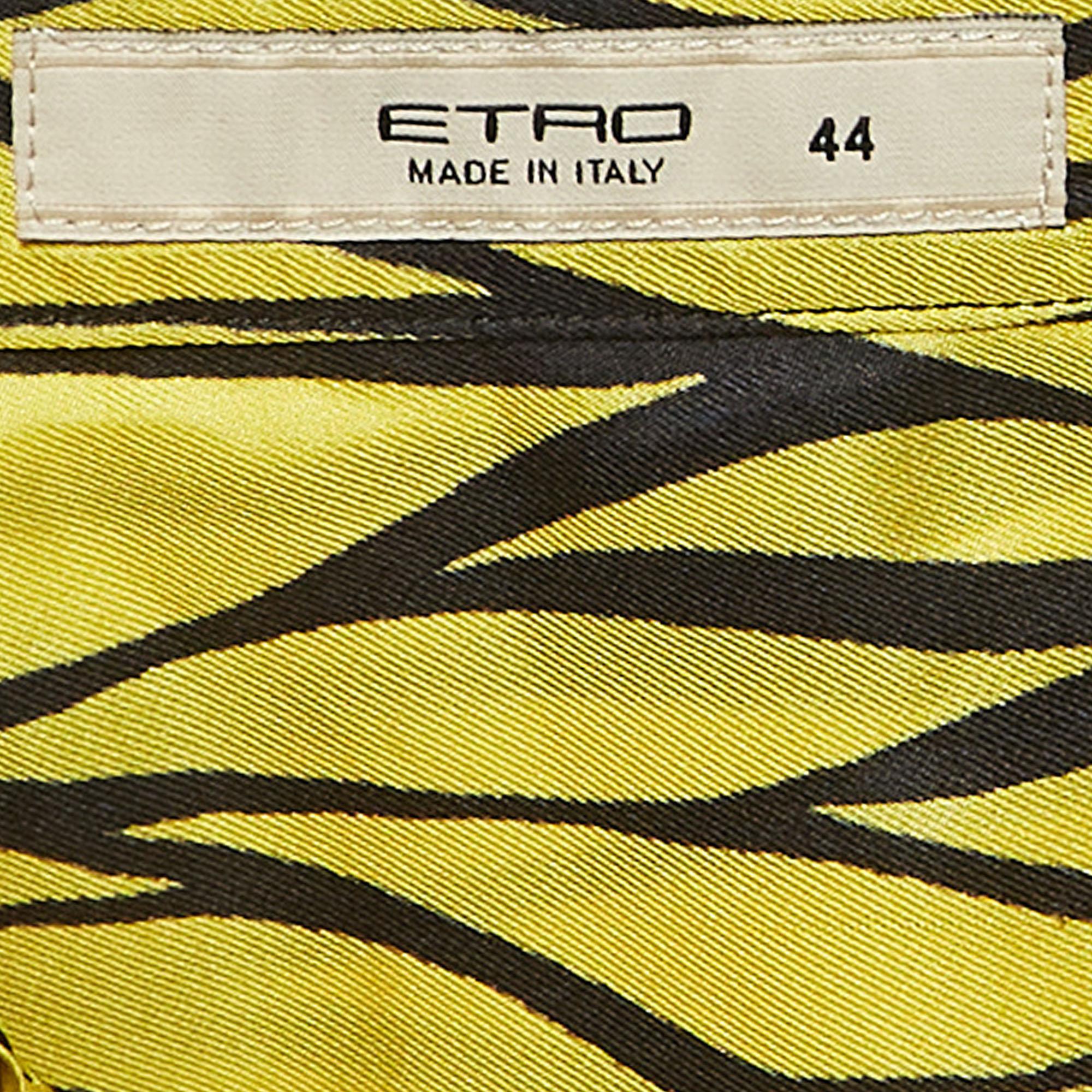Women's Etro Yellow Leaf Printed Silk Sleeveless Top M For Sale