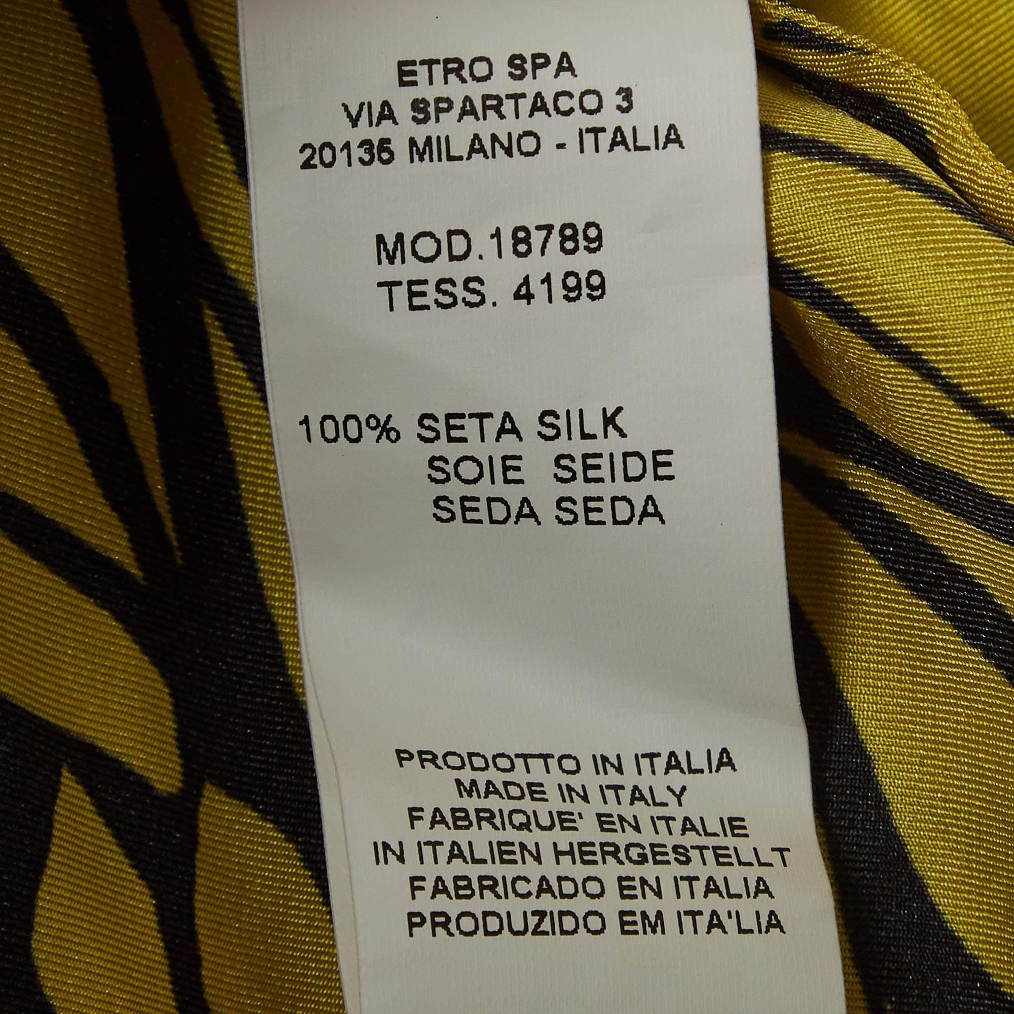 Etro Yellow Leaf Printed Silk Sleeveless Top M For Sale 1
