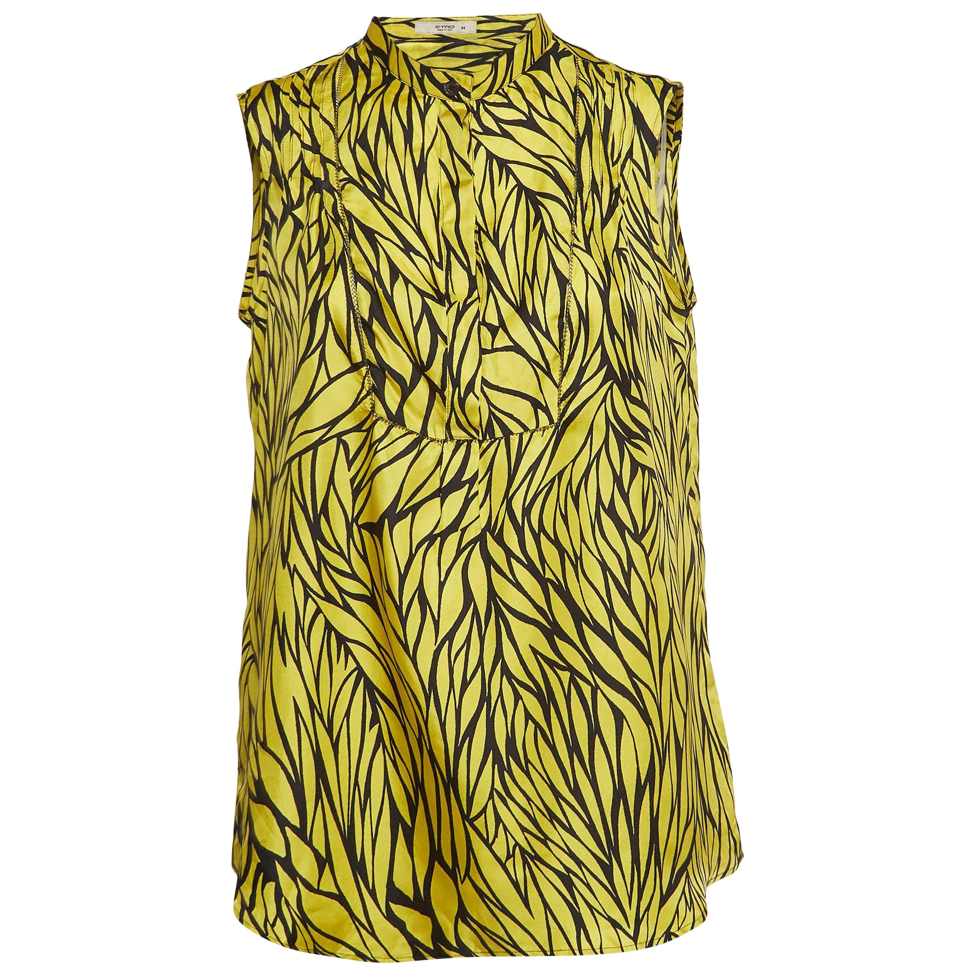 Etro Top sin mangas de seda con estampado de hojas amarillas M