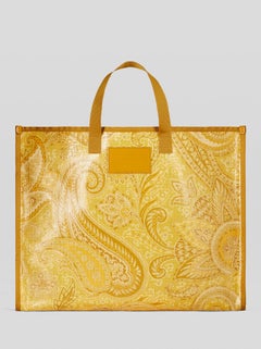 Etro Yellow Liquid Paisley Medium Tote Bag NWT