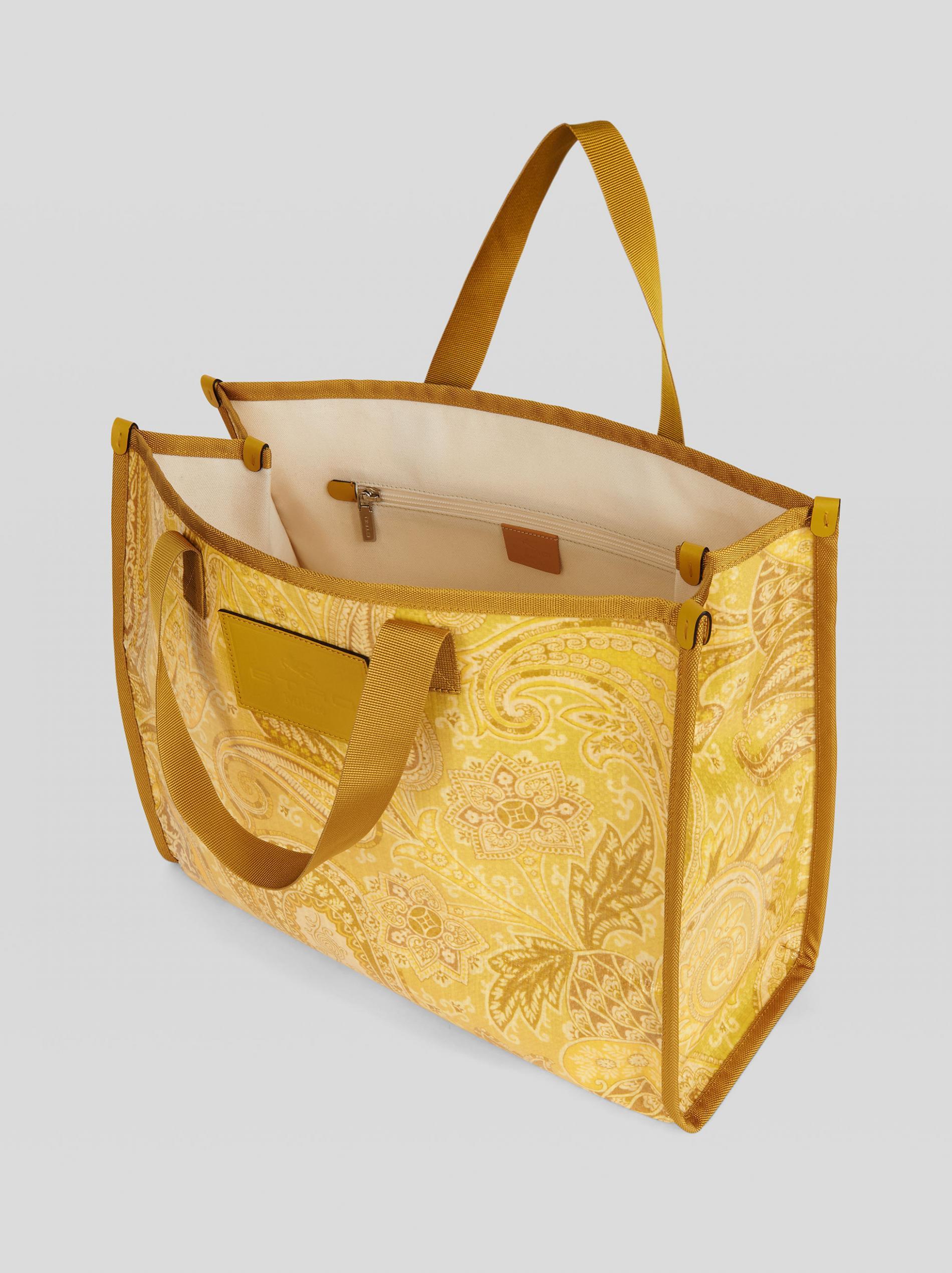 Women's or Men's Etro Yellow Liquid Paisley Medium Tote Bag NWT For Sale