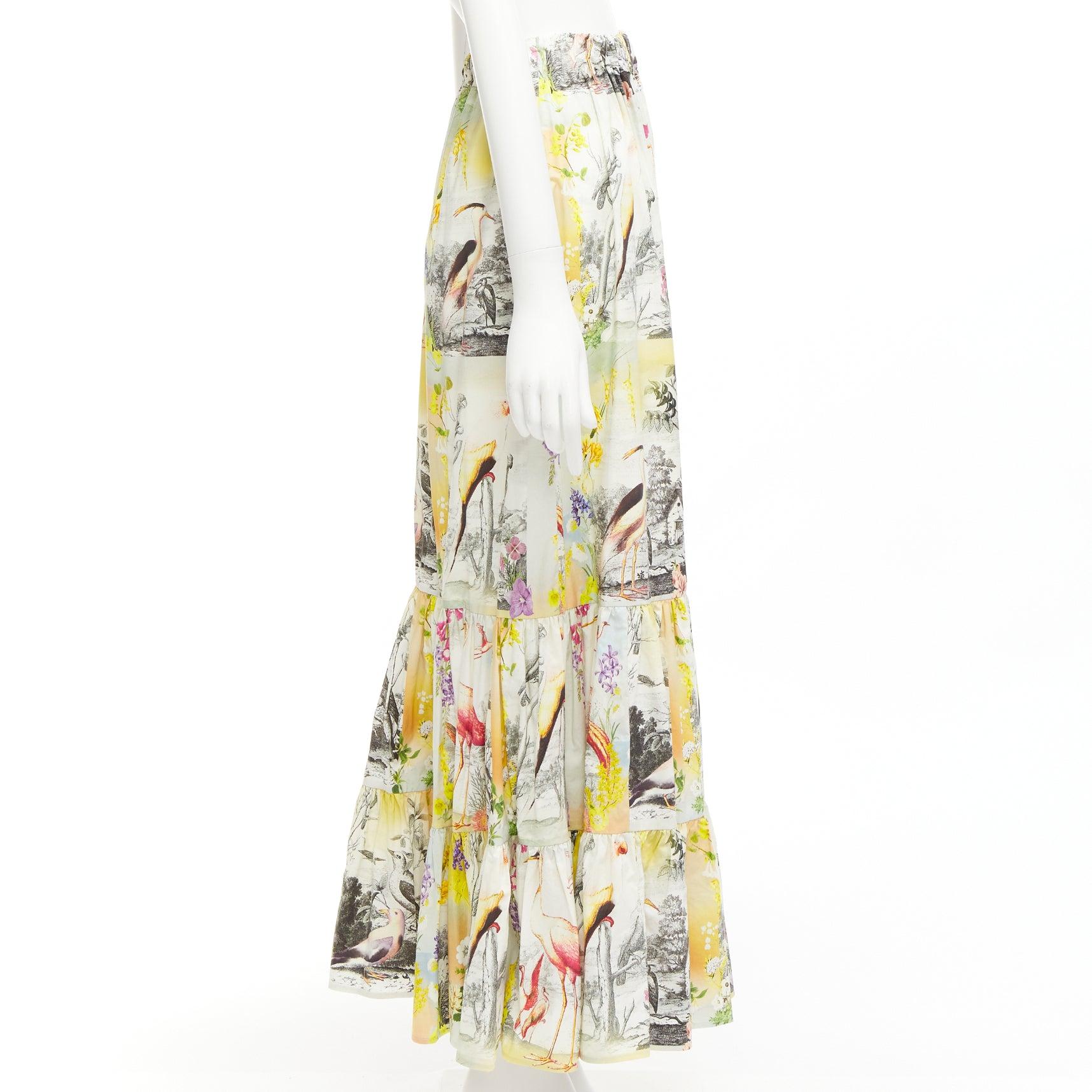 Women's ETRO yellow multicolor flamingo garden print cotton midi skirt IT38 XS For Sale