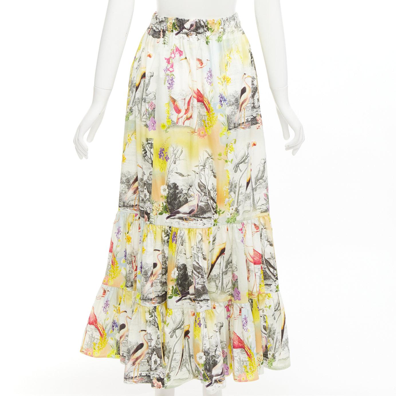 ETRO yellow multicolor flamingo garden print cotton midi skirt IT38 XS 1