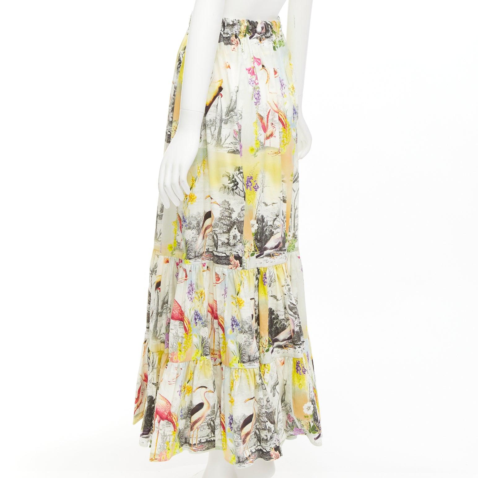 ETRO yellow multicolor flamingo garden print cotton midi skirt IT38 XS For Sale 2