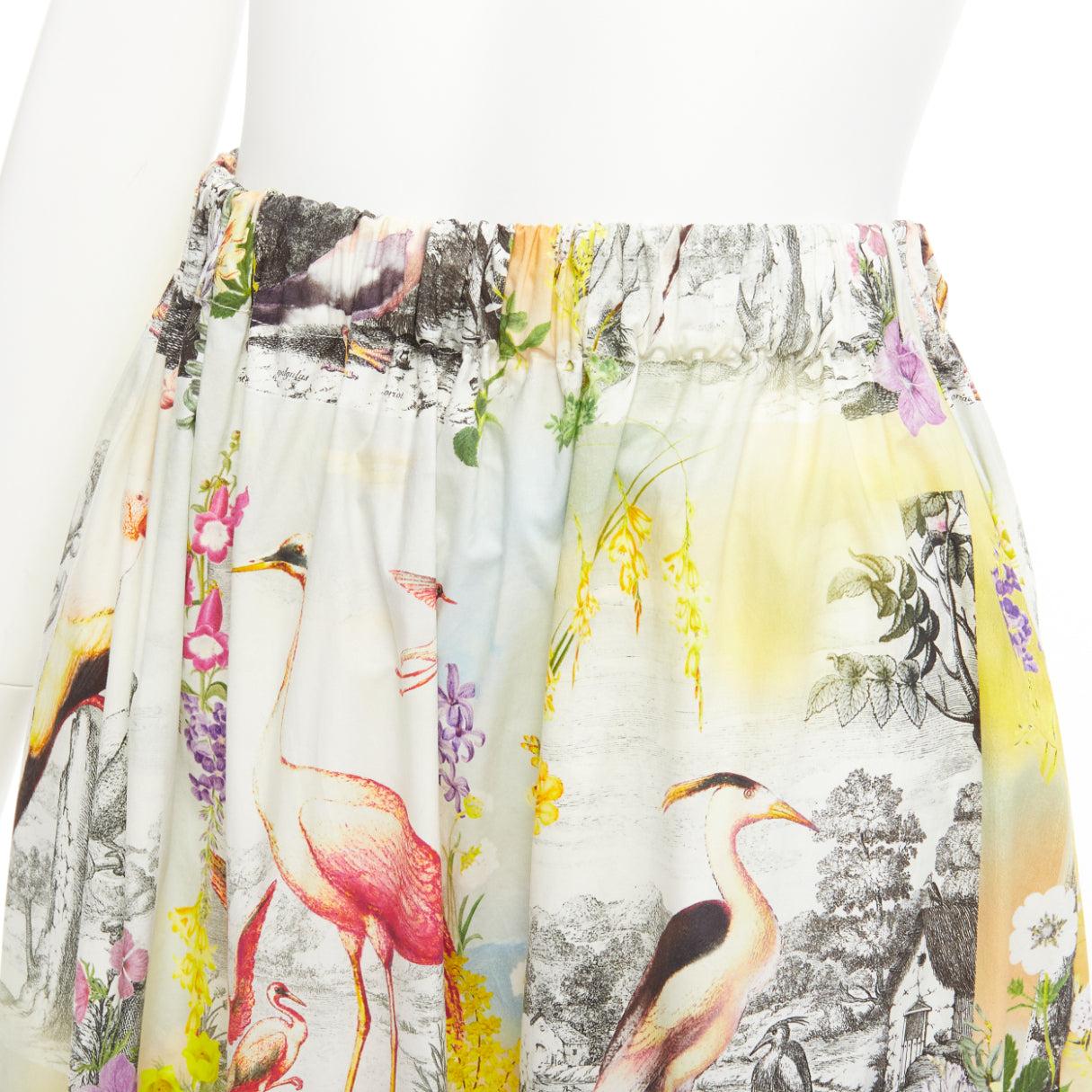 ETRO yellow multicolor flamingo garden print cotton midi skirt IT38 XS For Sale 3