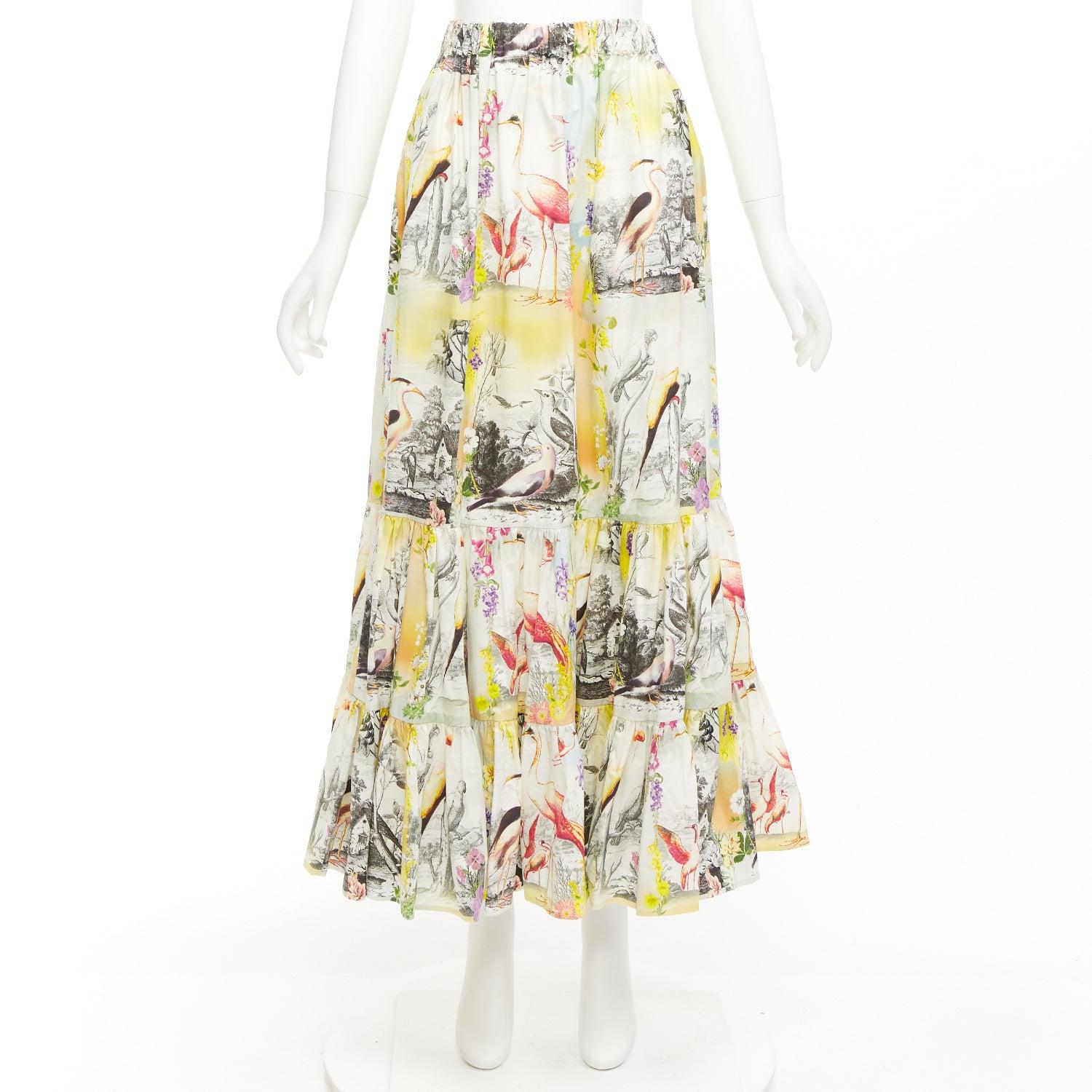 ETRO yellow multicolor flamingo garden print cotton midi skirt IT38 XS For Sale 5