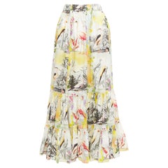 ETRO yellow multicolor flamingo garden print cotton midi skirt IT38 XS