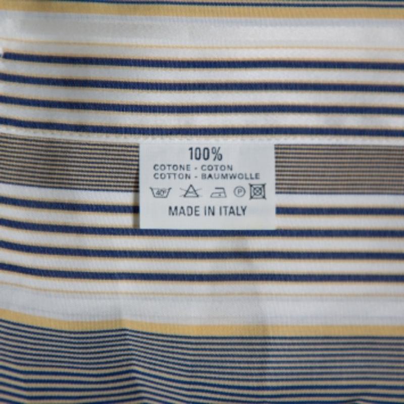 Etro Yellow & Navy Blue Striped Cotton Button Front Shirt S In Excellent Condition For Sale In Dubai, Al Qouz 2