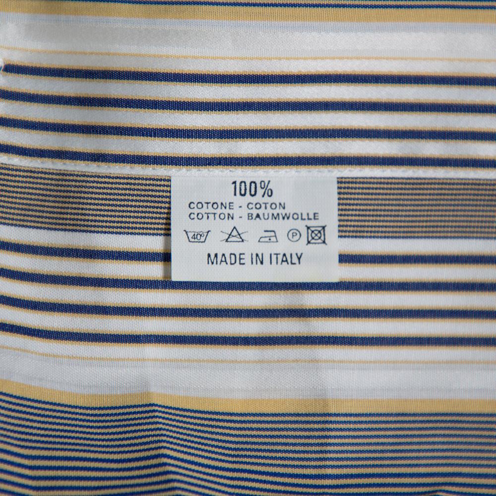 Etro Yellow & Navy Blue Striped Cotton Button Front Shirt S In Excellent Condition For Sale In Dubai, Al Qouz 2