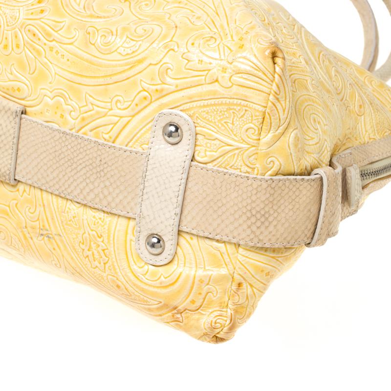 Etro Yellow Paisley Embossed Patent Leather Tote For Sale 1