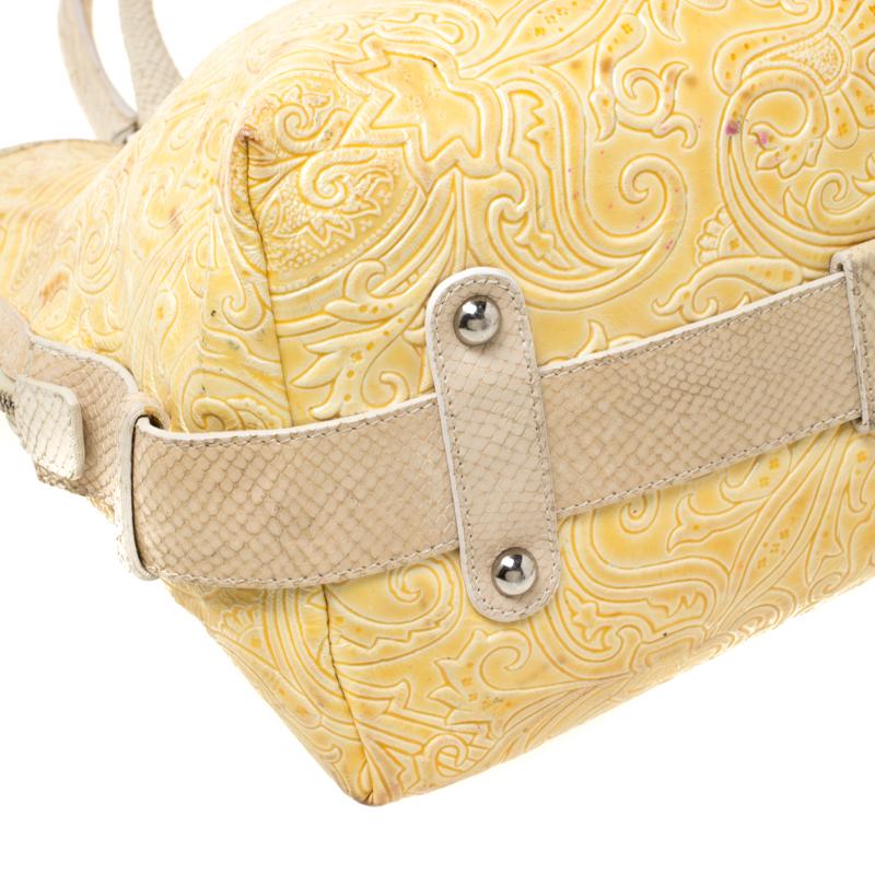 Etro Yellow Paisley Embossed Patent Leather Tote For Sale 2