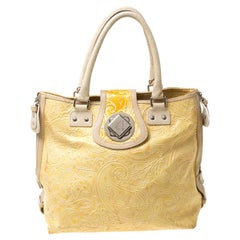 Used Etro Yellow Paisley Embossed Patent Leather Tote