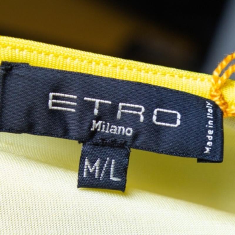 De las mujeres Etro Amarillo/Paisley Jersey Estampado Canesú Fruncido Vestido Detallado M/L