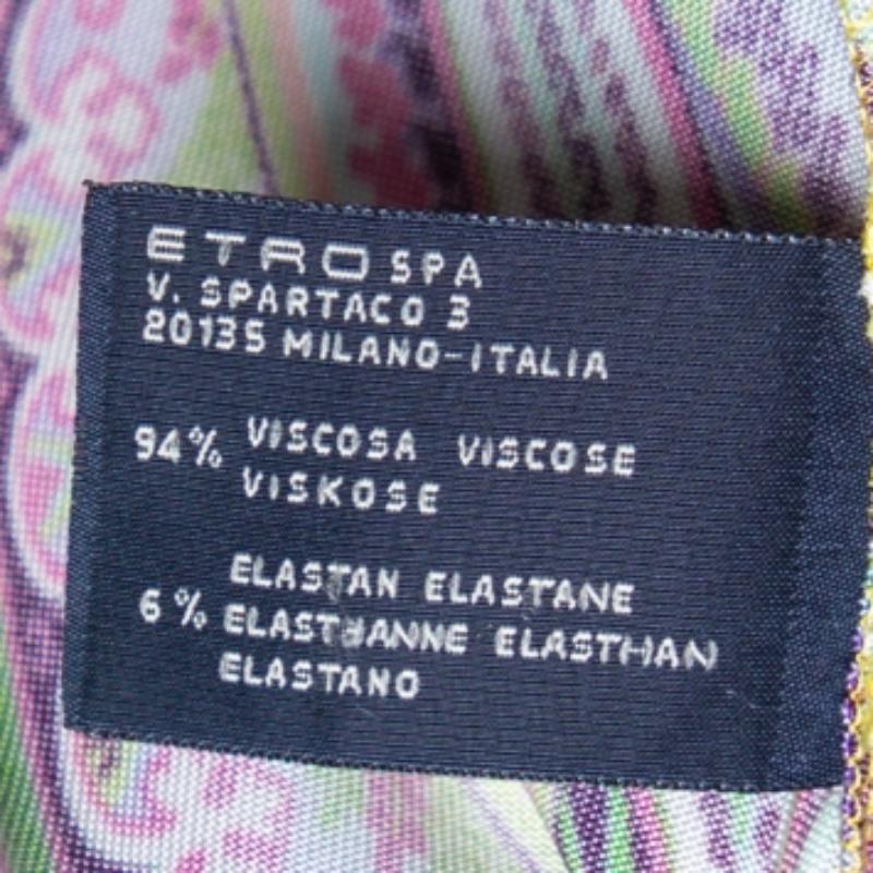Etro Amarillo/Paisley Jersey Estampado Canesú Fruncido Vestido Detallado M/L 1