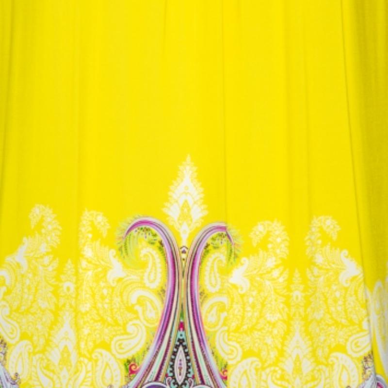 Etro Amarillo/Paisley Jersey Estampado Canesú Fruncido Vestido Detallado M/L 2