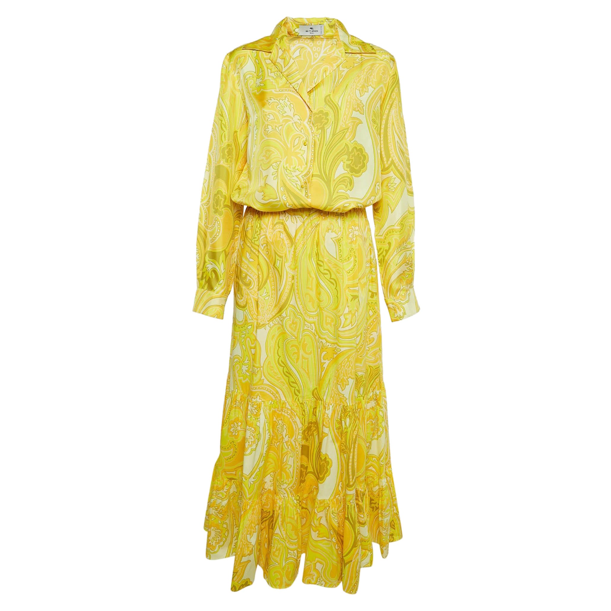Etro Yellow Printed Silk/Cotton Shirt and Skirt Set M/L