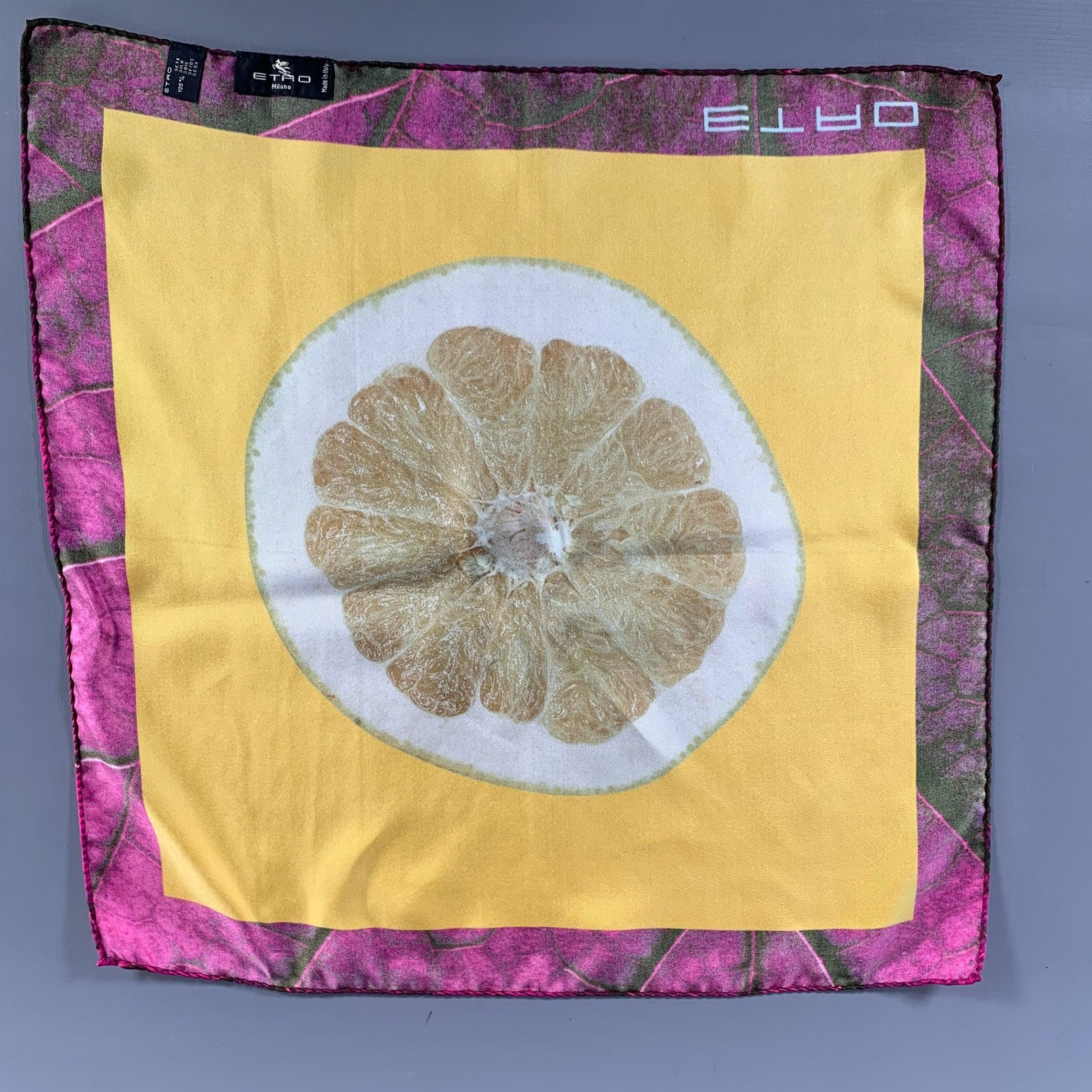 ETRO Yellow Purple Silk Pocket Square In Good Condition In San Francisco, CA