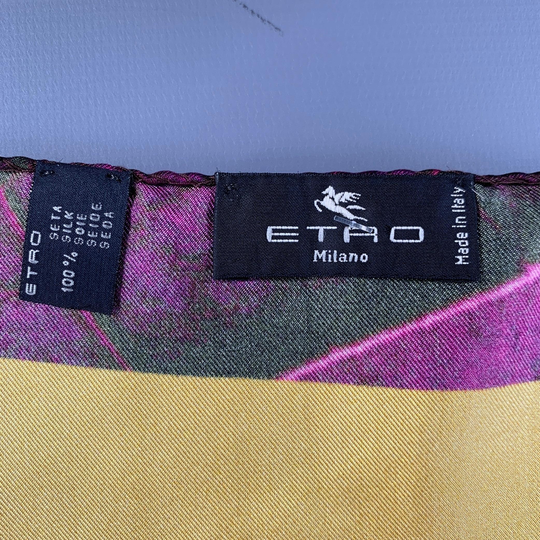 ETRO Gelbes lila Seiden-Einstecktuch im Angebot 1