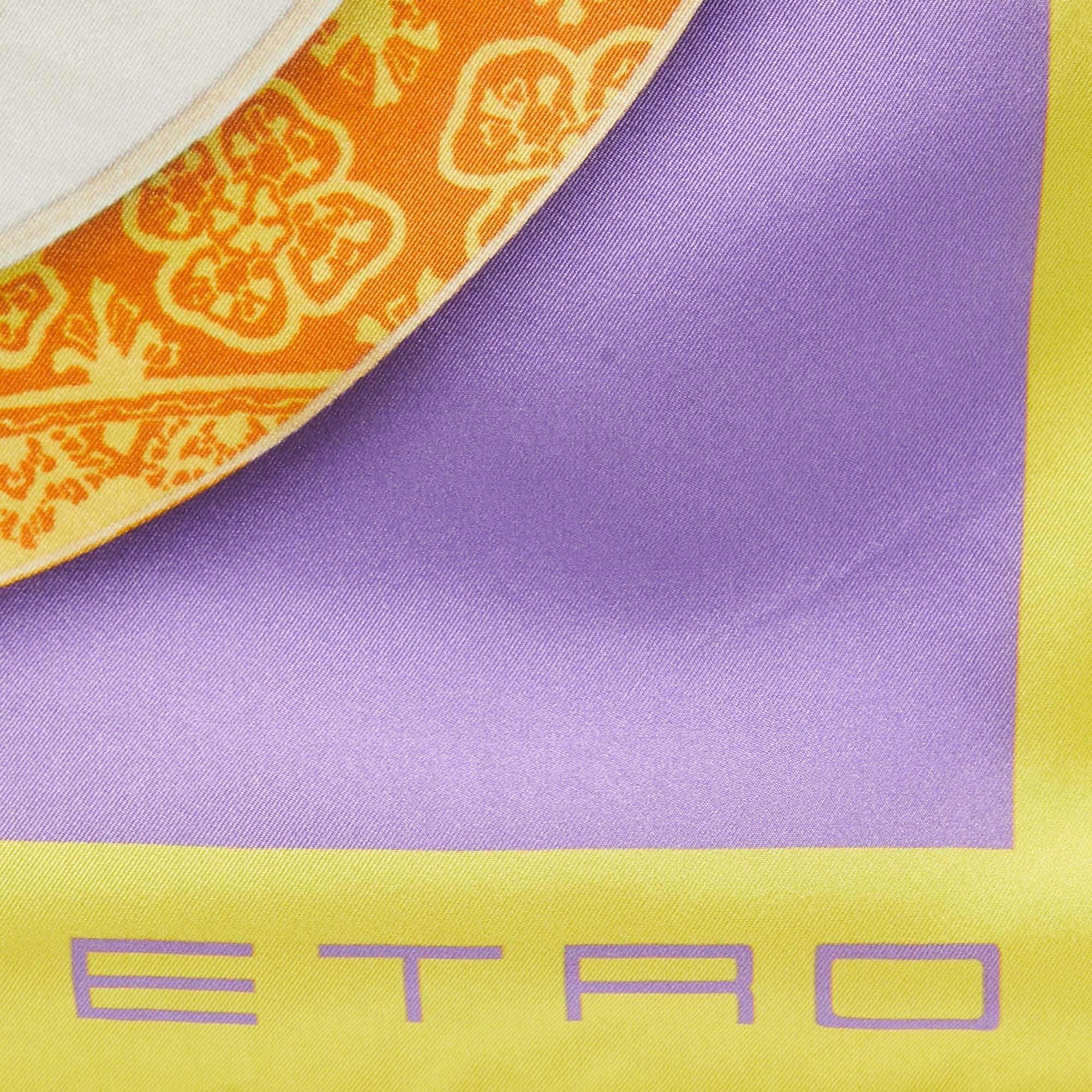 Etro Yellow/Purple Spaghetti Print Silk Pocket Square In New Condition For Sale In Dubai, Al Qouz 2