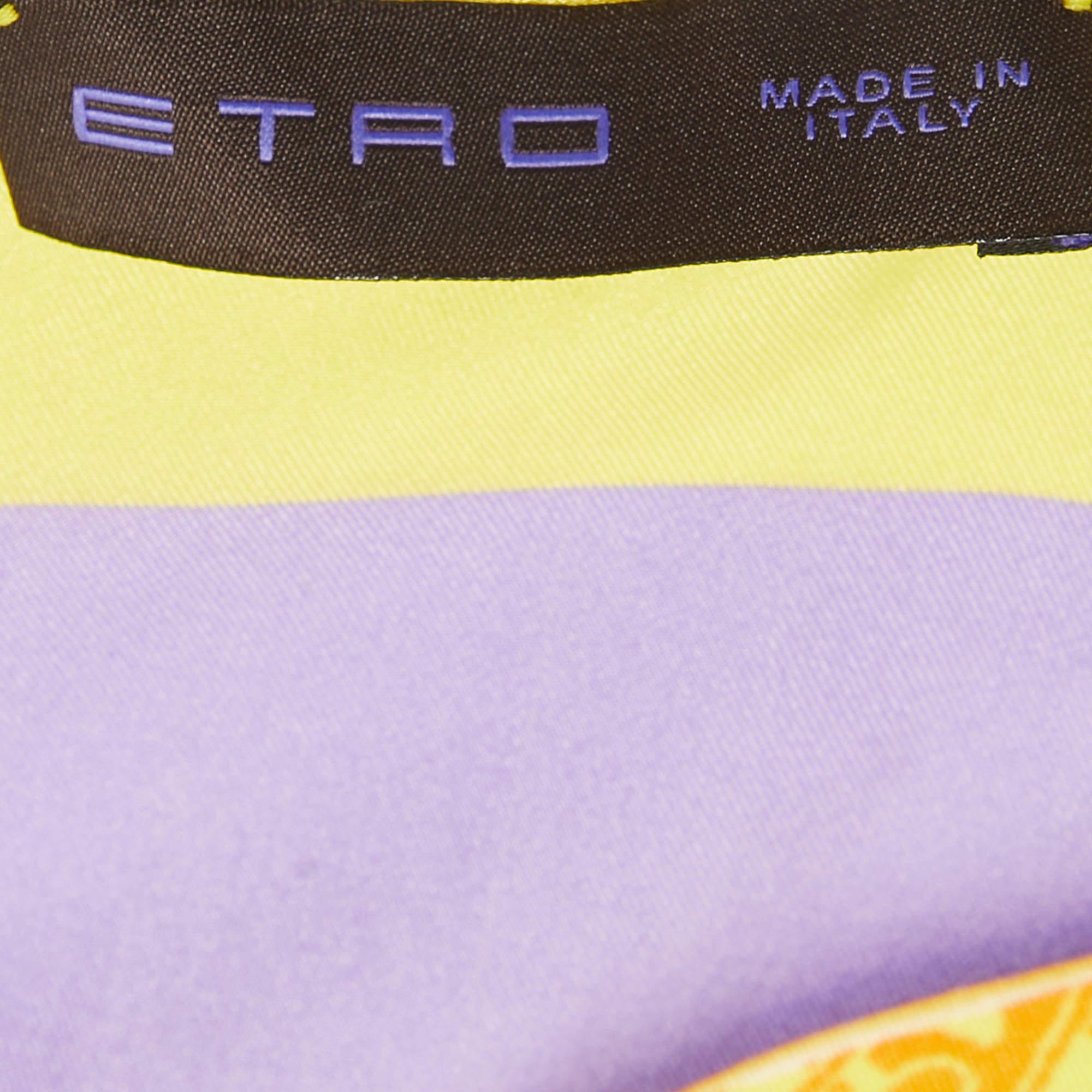 Men's Etro Yellow/Purple Spaghetti Print Silk Pocket Square For Sale