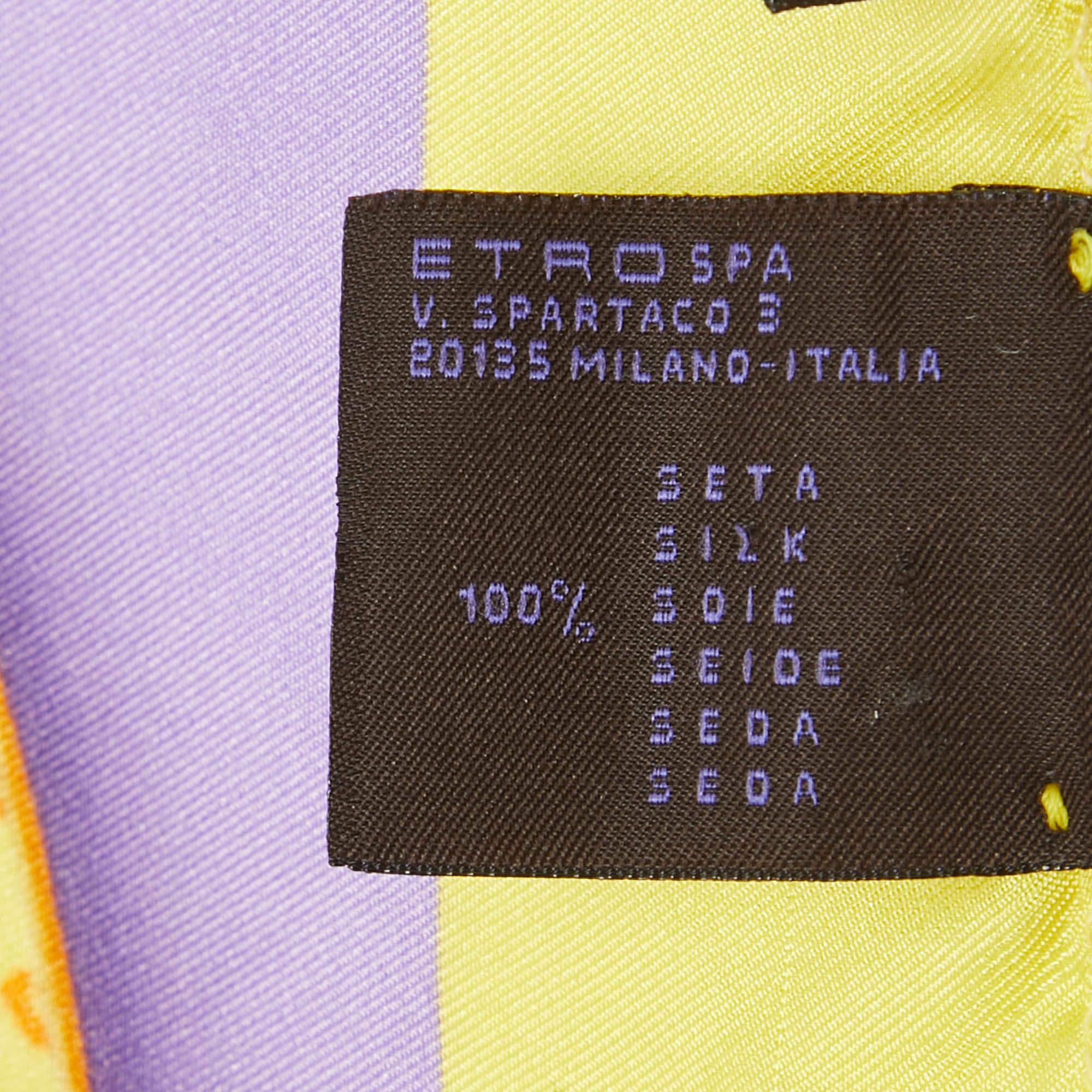 Etro Yellow/Purple Spaghetti Print Silk Pocket Square For Sale 1