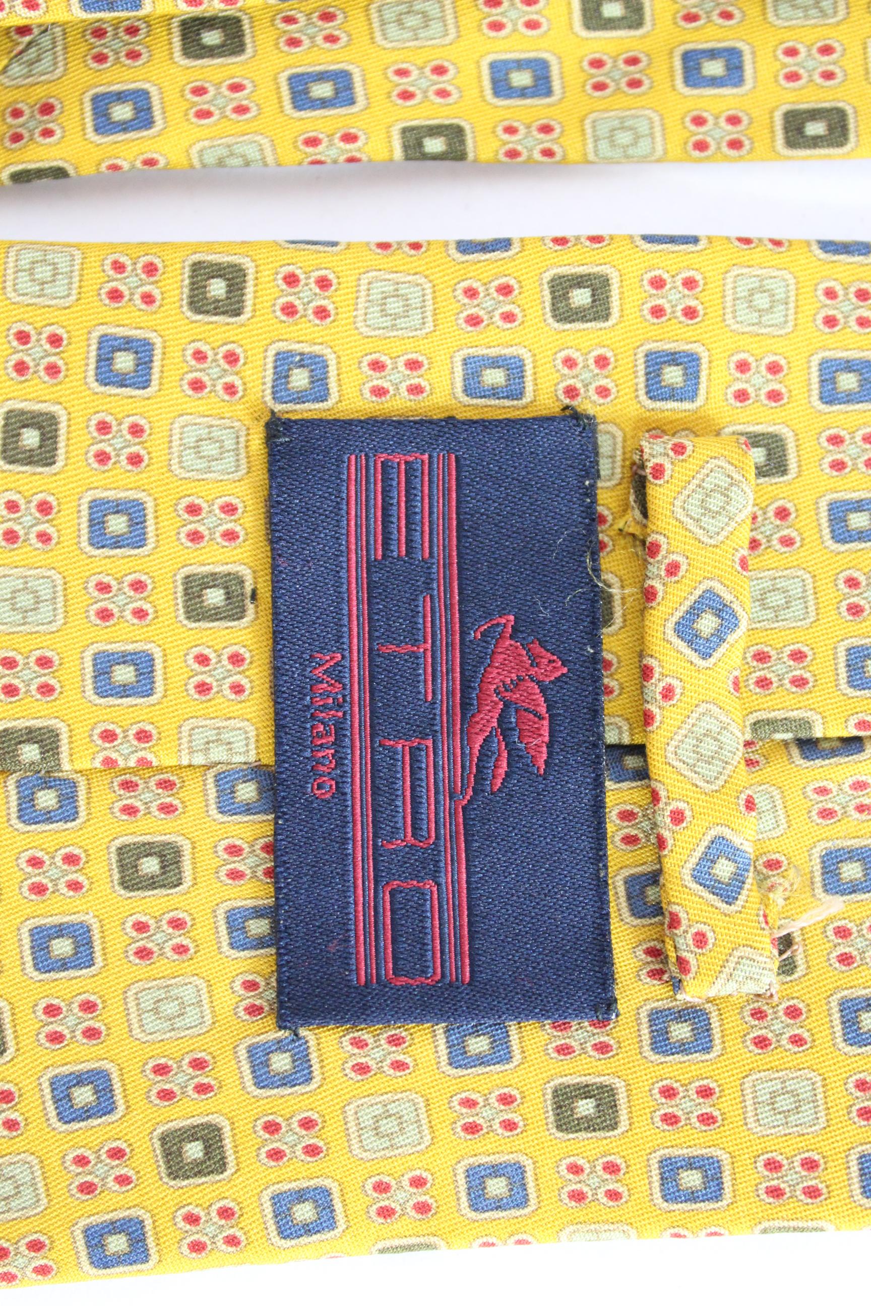 Etro Gelb-Rote Seidenkrawatte im Vintage-Stil (Orange) im Angebot