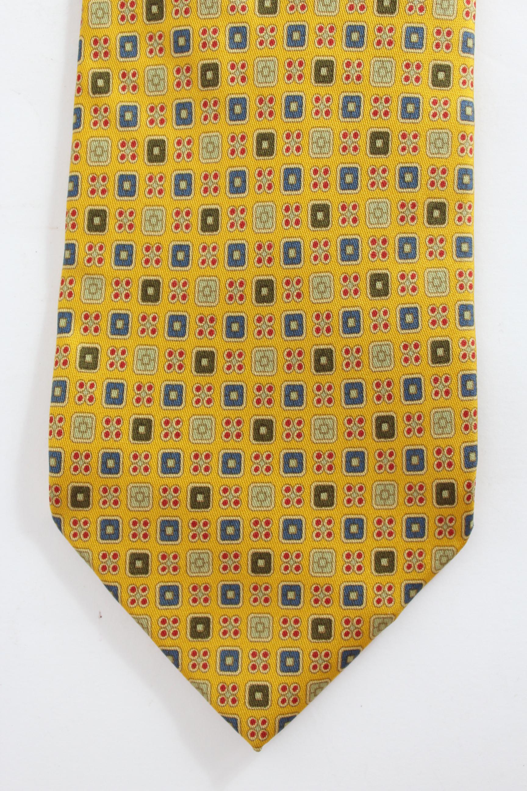 Etro Gelb-Rote Seidenkrawatte im Vintage-Stil Herren im Angebot