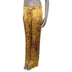 Pantalones de seda amarilla ETRO 20212, de corte ancho y estampado Paisley, de satén, talla 42 M