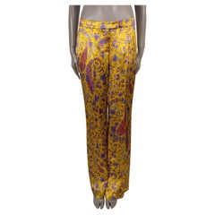 Pantalones de seda amarilla ETRO 20212, de corte ancho y estampado Paisley, de satén, talla 42 M