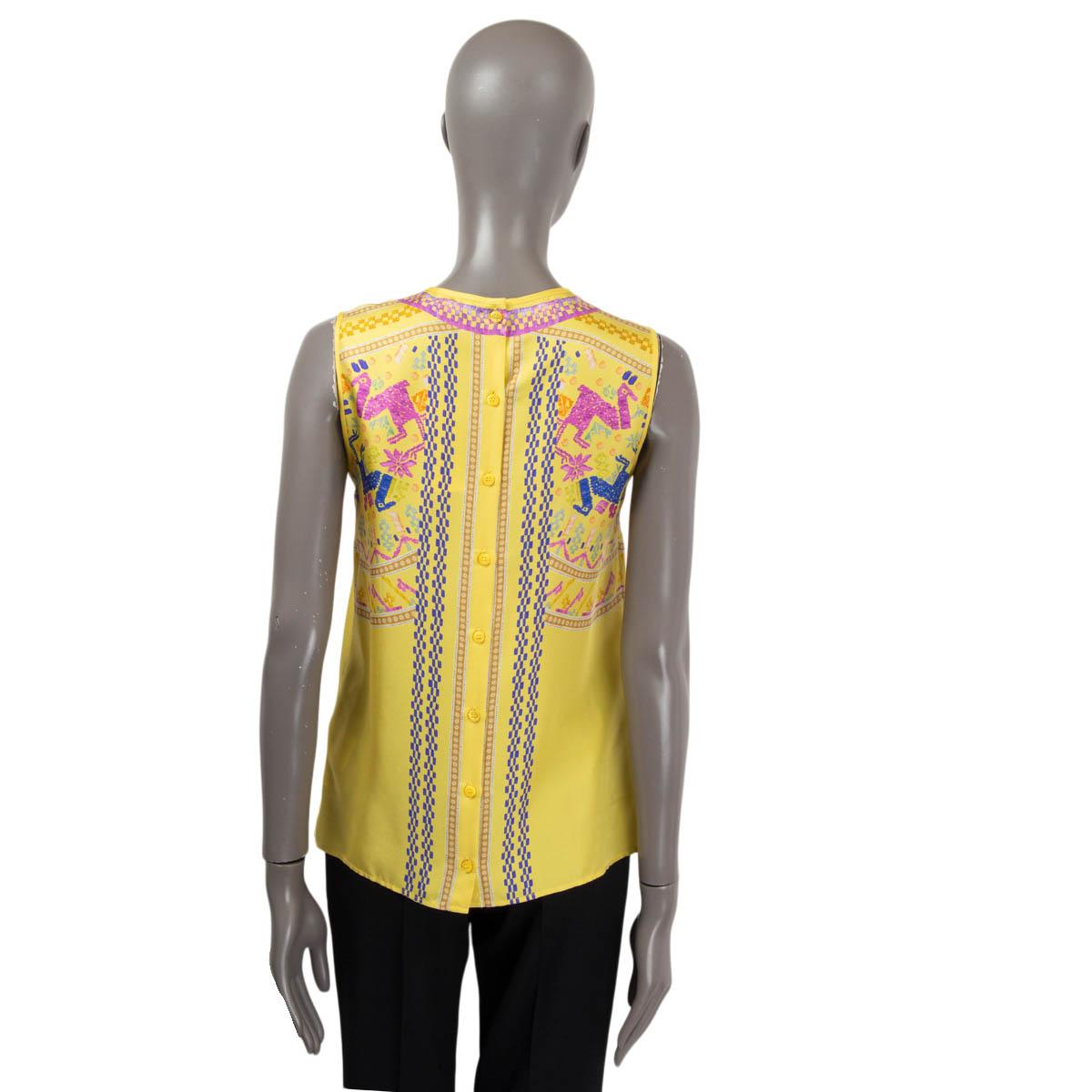 Women's ETRO yellow silk NATIVE PRINTED SLEEVELESS Blouse Shirt 42 M For Sale