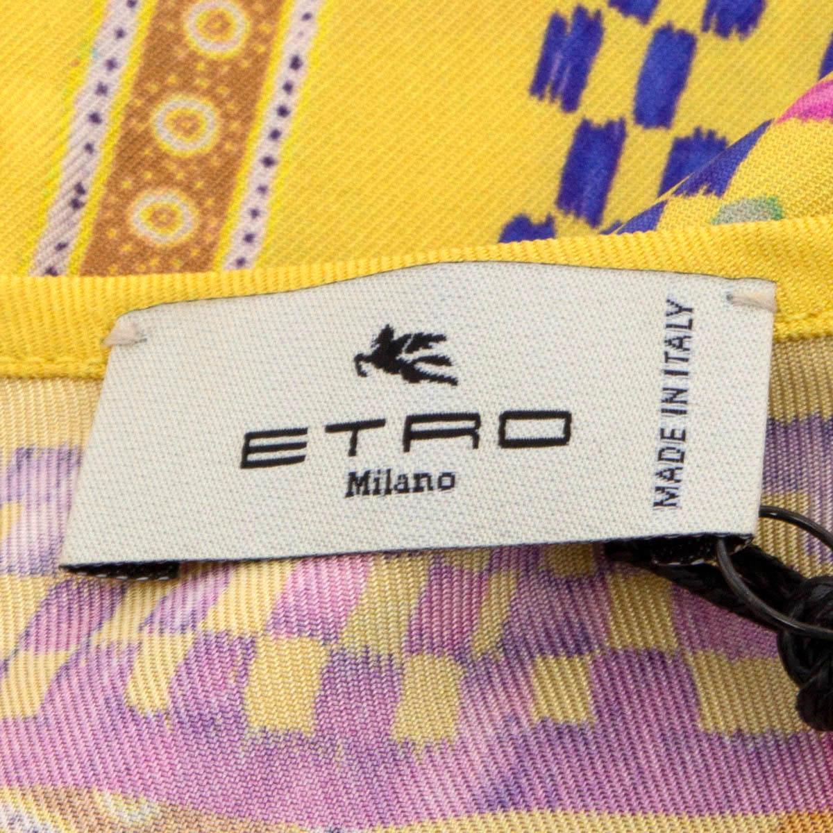 ETRO yellow silk NATIVE PRINTED SLEEVELESS Blouse Shirt 42 M For Sale 2