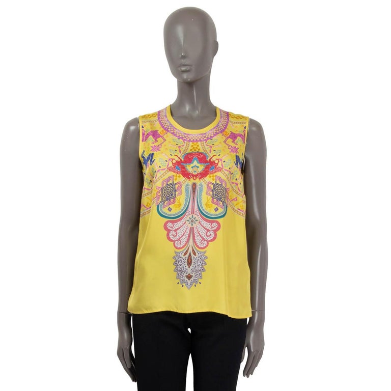 ETRO yellow silk NATIVE PRINTED SLEEVELESS Blouse Shirt 42 M For Sale at  1stDibs