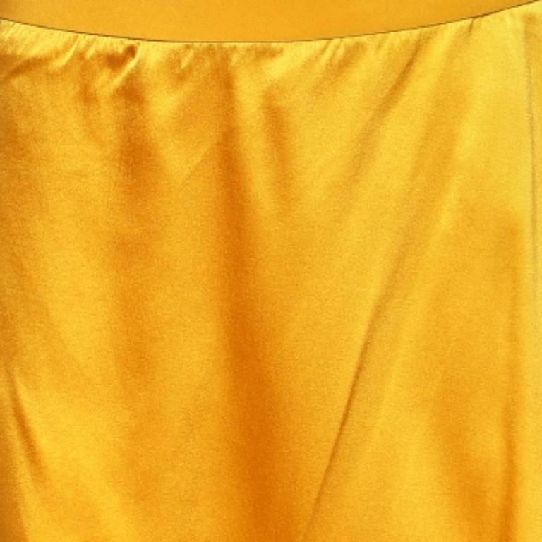 Etro Yellow Silk, Satin And Pleated Crepe Trim Skirt S Bon état - En vente à Dubai, Al Qouz 2