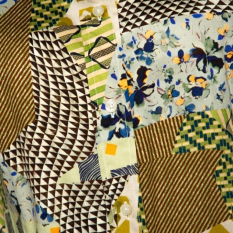 Etro - Chemise en coton extensible jaune à boutons et imprimé multicolore L Bon état - En vente à Dubai, Al Qouz 2