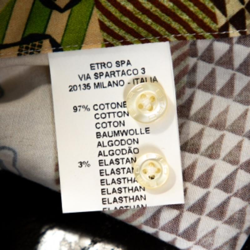 Etro - Chemise en coton extensible jaune à boutons et imprimé multicolore L Pour femmes en vente