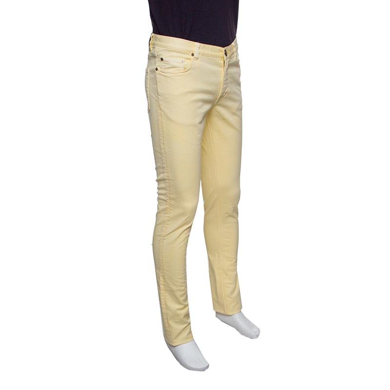 Beige Etro Yellow Washed Effect Straight Fit Jeans S