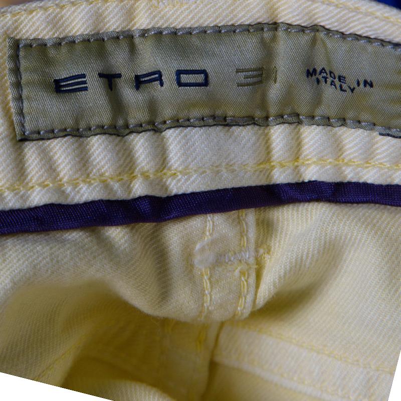 Men's Etro Yellow Washed Effect Straight Fit Jeans S