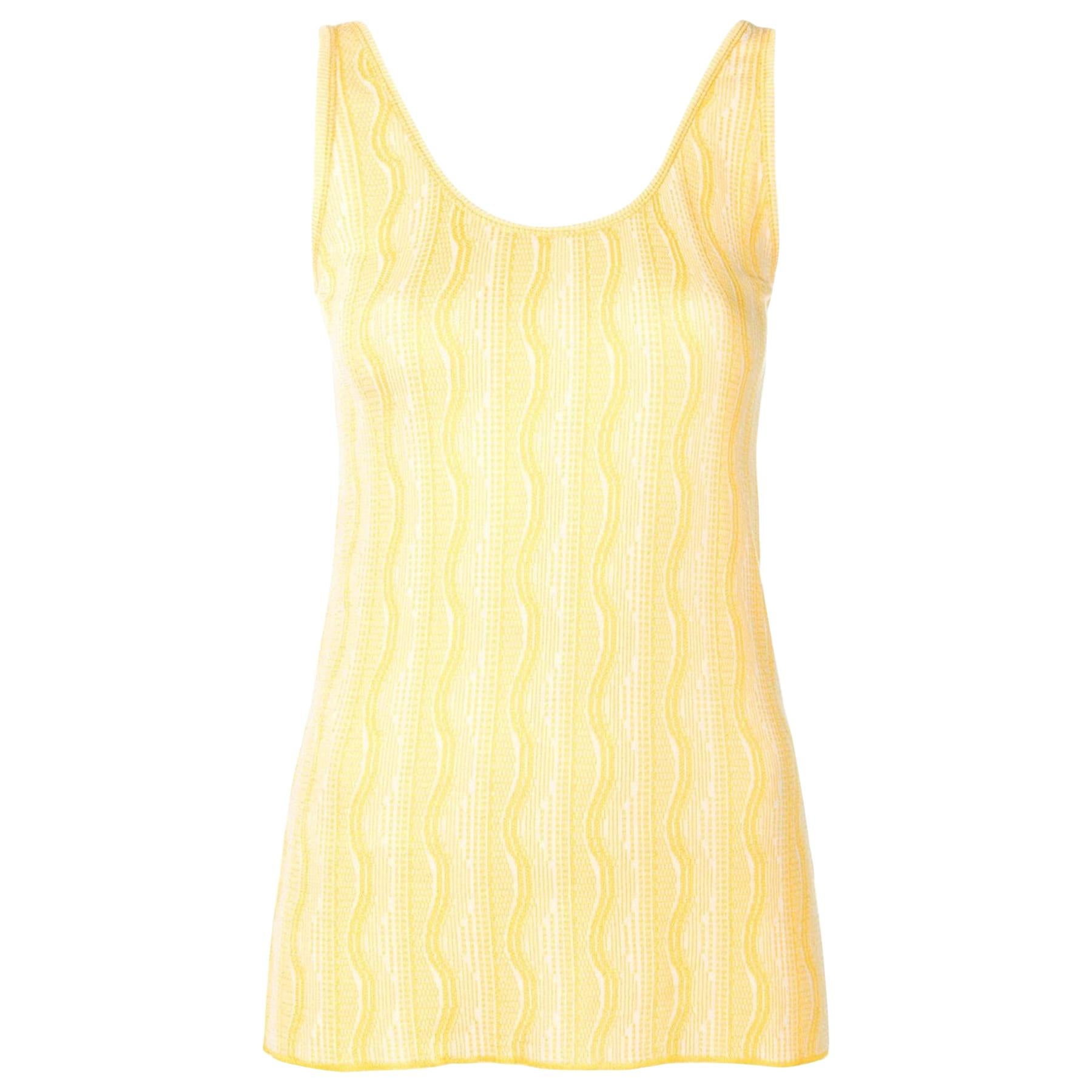 Etro Yellow Wave Pattern Knit Tank Top Size 40 For Sale